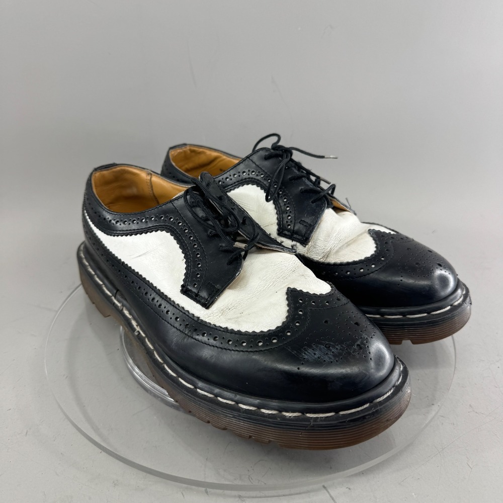 Vintage Dr Martens 3989 Made in England Brogue Oxford Shoes Black White UK8 9US